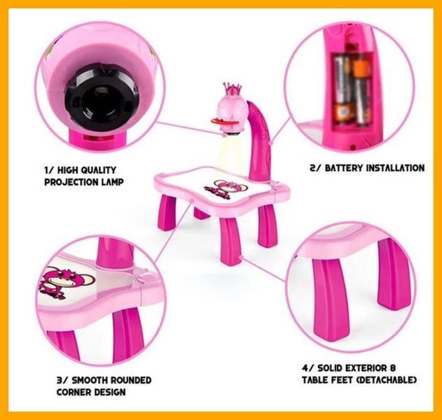 Детский стол проектор для рисования с подсветкой Projector Painting РОЗОВЫЙ 10484 фото