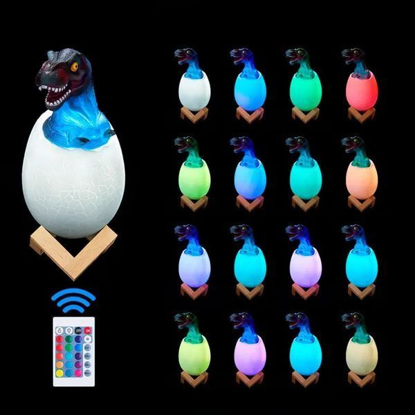 Детский светильник SUNROZ 3D Dinosaur Lamp лампа-ночник "Динозаврик в яйце" с пультом ДУ 205000000 фото