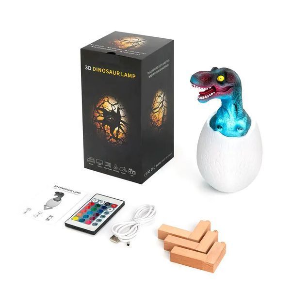 Детский светильник SUNROZ 3D Dinosaur Lamp лампа-ночник "Динозаврик в яйце" с пультом ДУ 205000000 фото