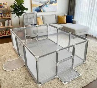 Детский игровой манеж-ограждение 125х125х63см для игр с баскетбольной корзиной и карманом для игрушек Серый G6330/2 фото